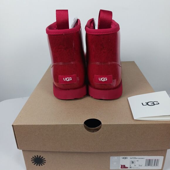 UGG Boots Kids Classic Clear Mini II Red Size 5 New In Box - Picture 4 of 15